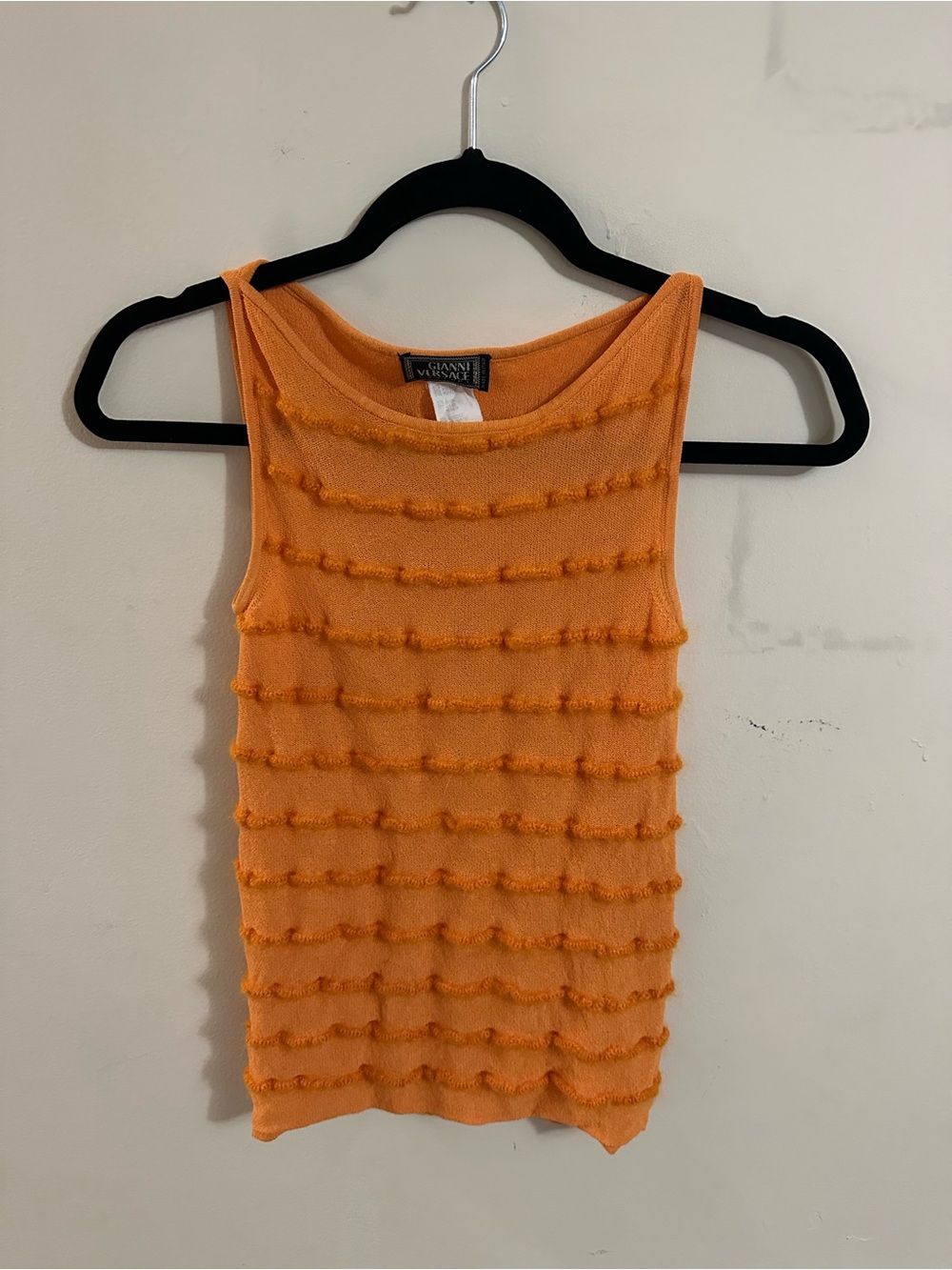 Gianni Versace Couture Orange Textured Ruffle Knit Tank